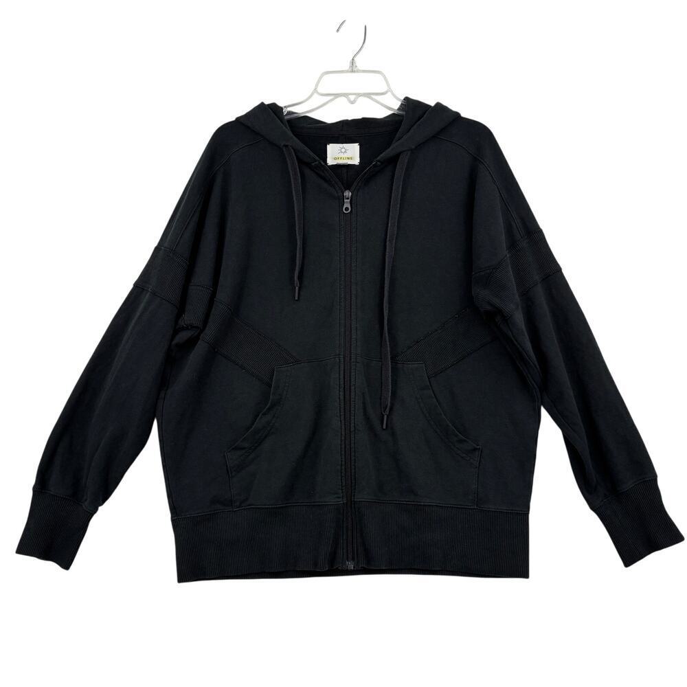 Aerie Offline Hooded Sweatshirt Jacket Size S Black Full Zip Hoodie Oversized